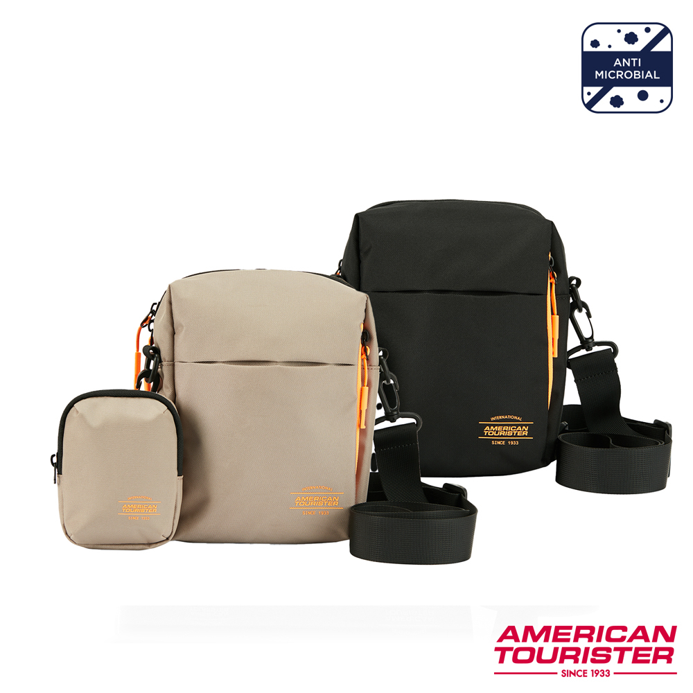 AT美國旅行者 AMERICAN TOURISTER 斜背包/側背包/肩背包 ORBIT 輕量抗菌休閒多功能_黑/灰褐