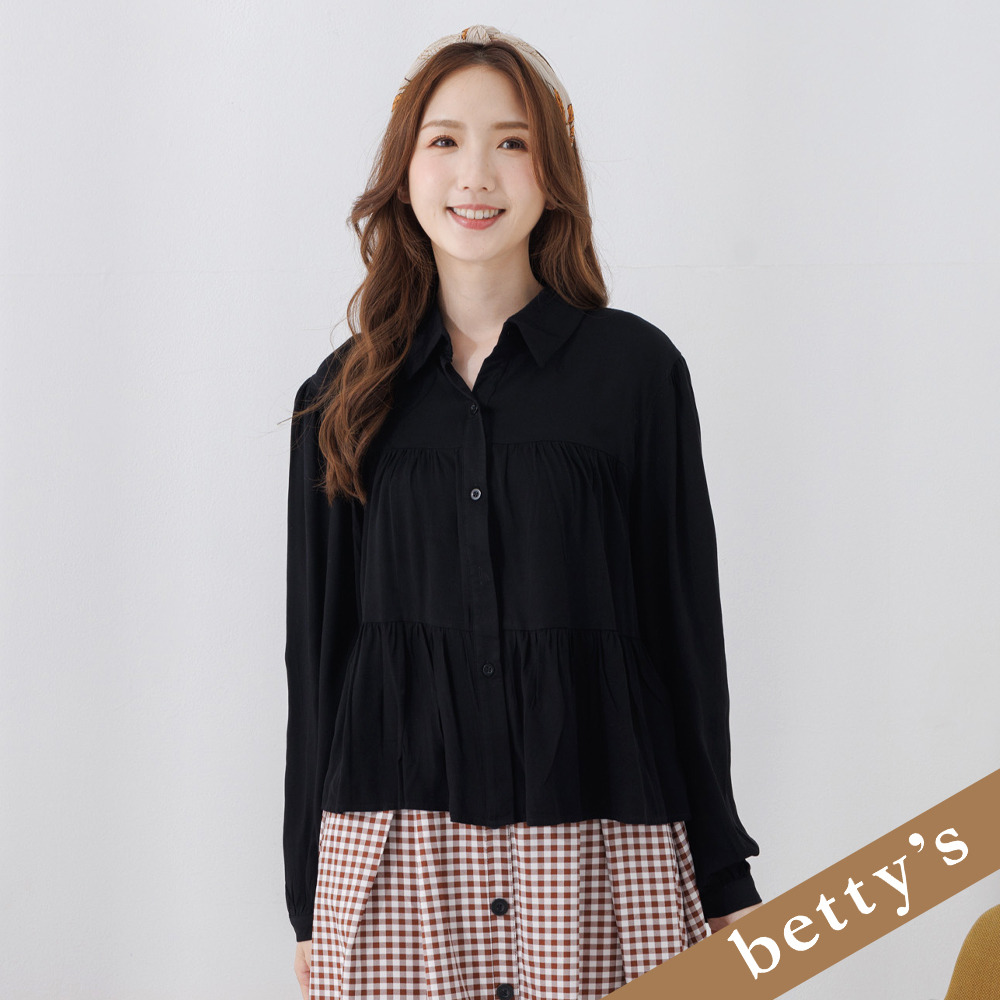 betty’s貝蒂思(25)素色蛋糕微澎袖襯衫(黑色)