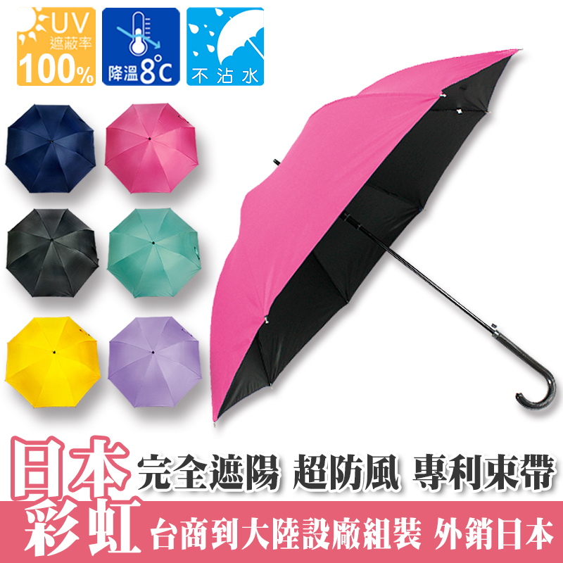 【雨傘達人】日本彩虹皮革自動長傘【台灣製傘布傘骨-外銷日本精品】【全採用超彈力玻璃纖維-抗UV100%不透光-降溫8度】