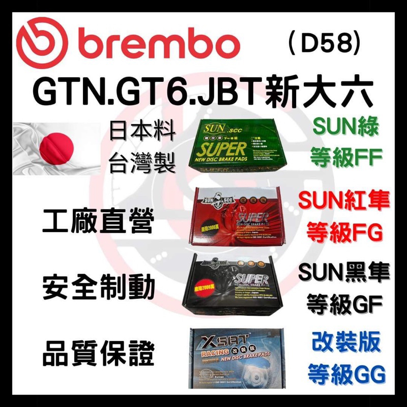 SUN隼 BREMBO GT GT6 JBT AP5555 新大六 D58 六缸 六活塞 改裝 卡鉗 來令片 煞車片