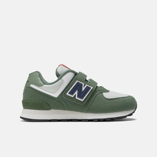 NEW BALANCE 兒童 慢跑鞋 麂皮 復古 寬楦 童鞋 魔鬼氈 574 Hook & Loop-W楦 綠 運動達人