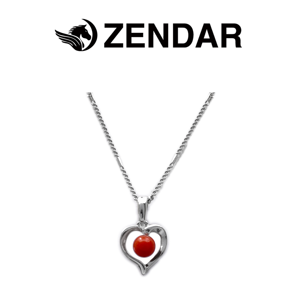 ZENDAR 年度 天然 寶石 設計款-3.5mm 沙丁 珊瑚 墜鍊 項鍊 HEART  (禮盒包裝附品牌提袋)