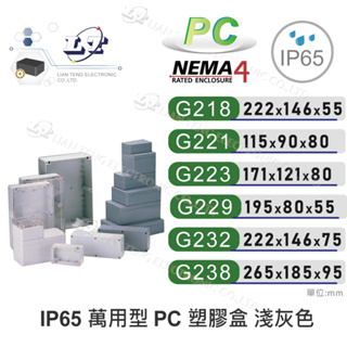 『聯騰．堃喬』Gainta G218~G238 萬用型 IP65 防塵防水 PC 塑膠盒 配線盒 控制盒 治具盒 電源盒