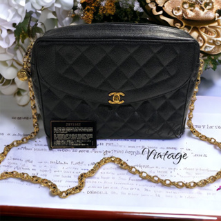 《預售》Chanel Vintage雕花鏈雕花釦荔枝皮金球相機包