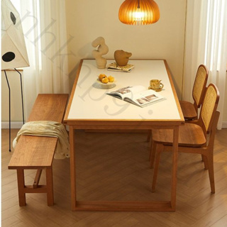超優惠-可開發票 木色折疊多功能 實木 日式 客廳小戶型傢用長方形巖闆餐桌桌椅組閤