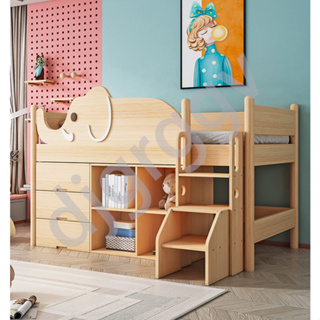 兒童床 全實木小戶型半高床男孩女孩兒童床帶書桌多功能儲物衣櫃一體組合 松木單人床架 單人床架 兒童床架