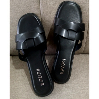 全新 FUFA 編織交疊 平底拖鞋 女鞋 黑色 25號 低跟約1.2cm ( 40號) 富發