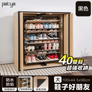 【Patya 打鐵仔】鞋子好朋友(大)｜專利Z字型旋轉大容量收納鞋櫃「蘋果木+黑」