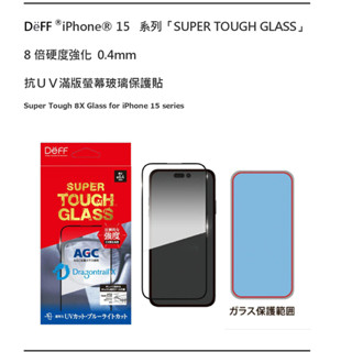 DEFF iPhone® 15系列「SUPER TOUGH GLASS」8 倍硬度抗ＵＶ全透明滿版螢幕玻璃保護貼