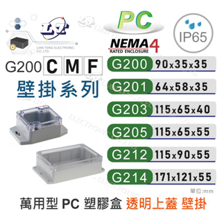 『聯騰．堃喬』Gainta G200CMF~G214CMF 萬用型 IP65 防塵防水 PC 塑膠盒 配線盒 控制盒