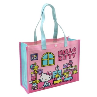 花見雜貨~日本進口全新正版 kitty 凱蒂貓 PVC 防水 手提袋 肩背袋 側背袋 防水袋 游泳袋 長方型