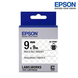 【含稅店】EPSON LK-3TBW 透明底黑字 標籤帶 高黏性系列 (寬度9mm) 標籤貼紙 S653411