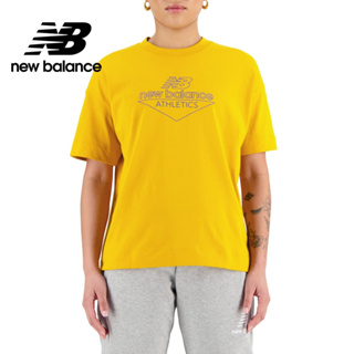 【New Balance】 NB 簍空LOGO棉質短袖上衣_女性_芥黃色_AWT33526VGL