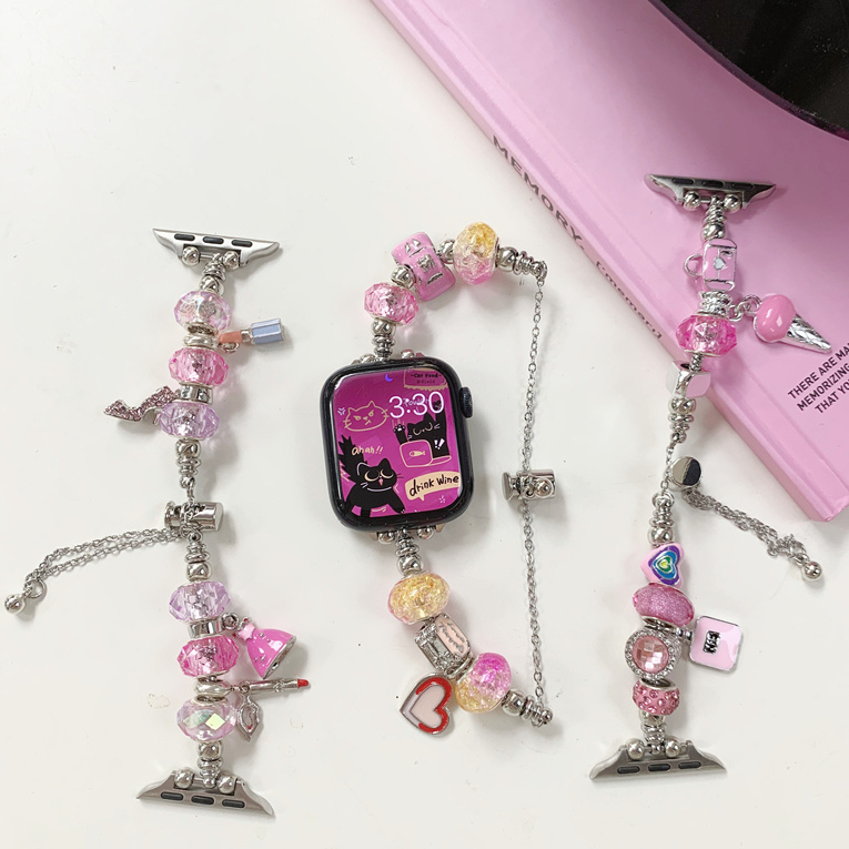 粉色潘多拉手鏈款 適用 Apple watch 8代 8 7 6 5 SE 41mm 45mm 手錶錶帶金屬 少女心