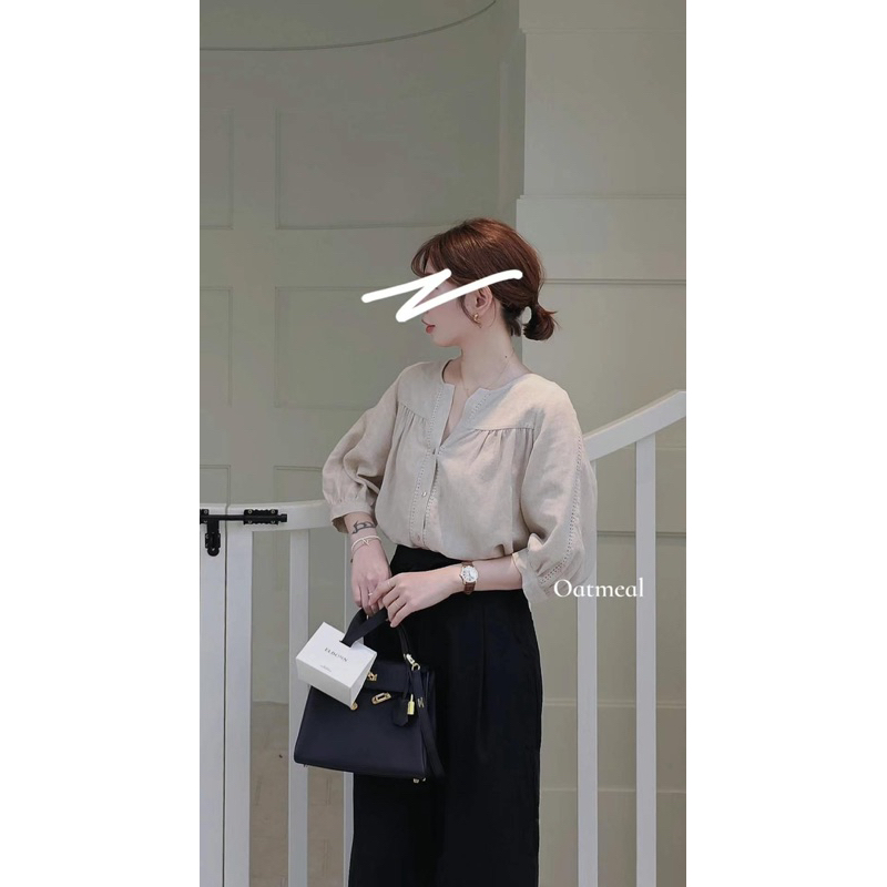 yebo:23|韓國代購 copiner 漂亮歐膩 質感布蕾絲天絲亞麻罩衫