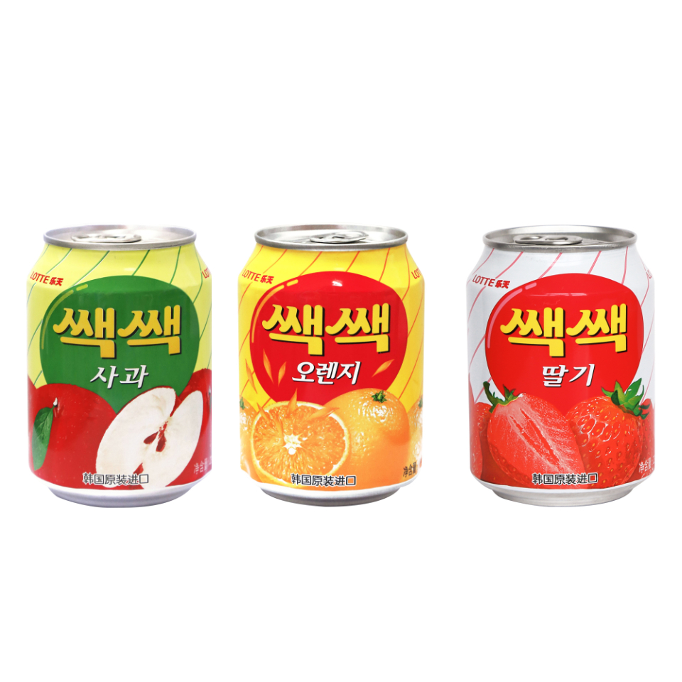 好吃好喝§ 韓國 LOTTE樂天果汁 蘋果 草莓 水梨 粒粒橘子 粒粒葡萄 238ml 罐 果汁
