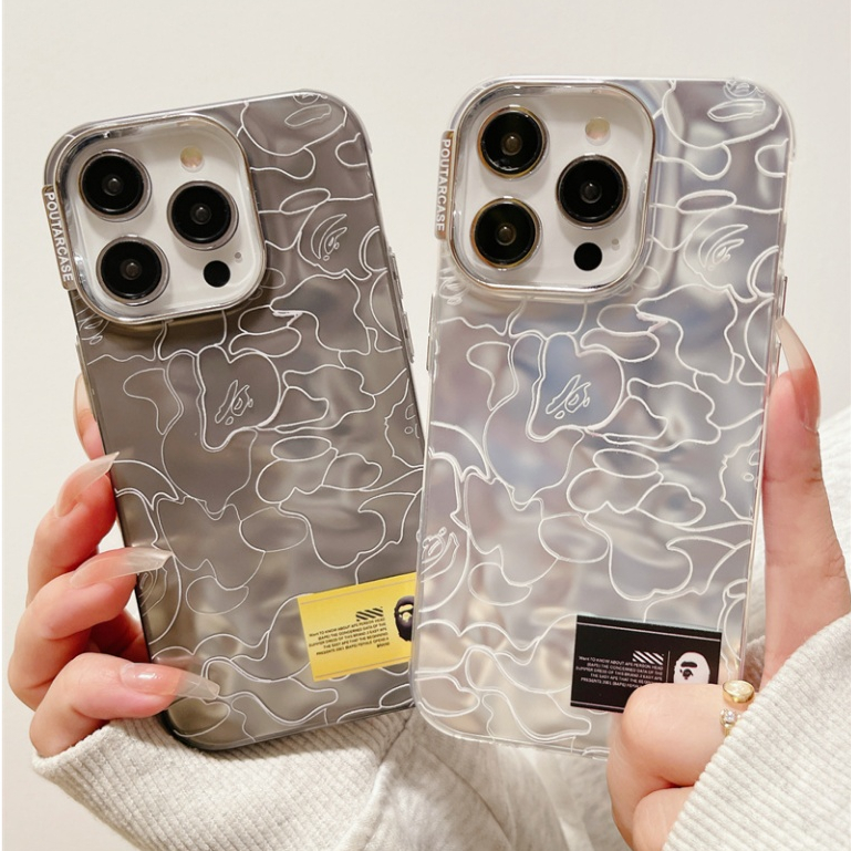 Bape 猿人頭 電鍍銀色 手機殼 適用iPhone 14 i13 i12 i11 Pro Max 蘋果15保護殼軟套