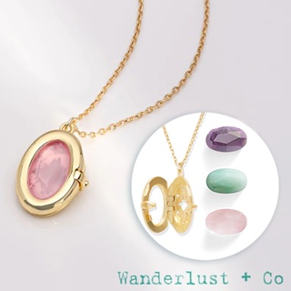 Wanderlust+Co 澳洲品牌 橢圓粉水晶 金色相本項鍊 Aura Rose Quartz