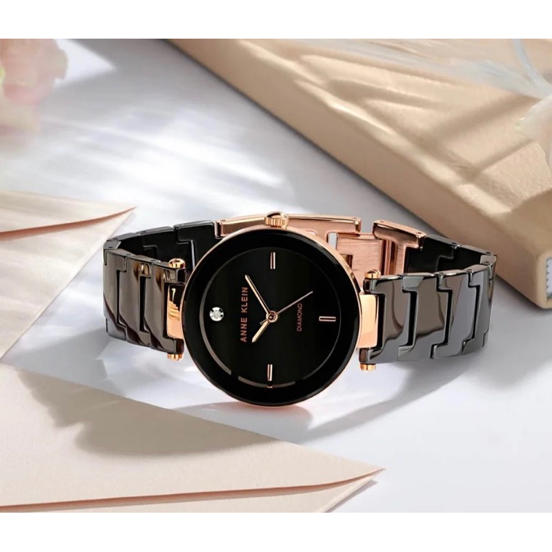 預購中‼️下單請先詢問‼️美國🇺🇸代購 Anne Klein女士黑色鑽石錶盤陶瓷手鍊手錶 30mm 小資錶