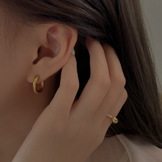 My.SO::E04 金色簡約個性粗環・銀針耳環（15mm/18mm）