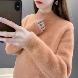 水貂絨毛衣女 2023年秋冬新款 寬松外穿 慵懶風加厚女 冬季針織打底衫 長袖毛衣 針織毛衣 針織衫外套 毛衣外套