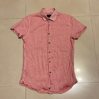 Y《Sisley》義大利精品服飾 橫條紋襯衫 短袖襯衫 尺寸S