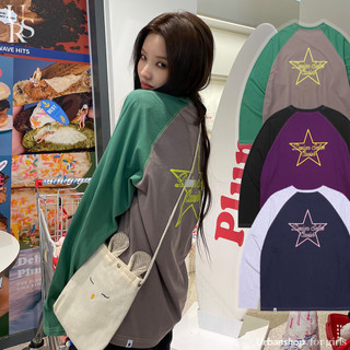 URBANSHOP™【現貨☺︎】田小娟同款 拼接星星字母長袖上衣 cavish寬鬆落肩男女同款