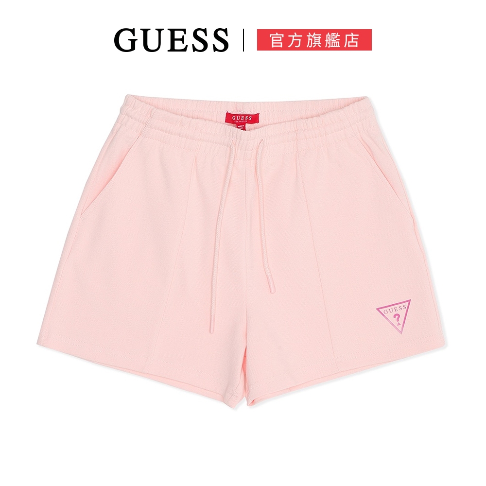 【GUESS】純色簡約拉繩休閒短褲-粉