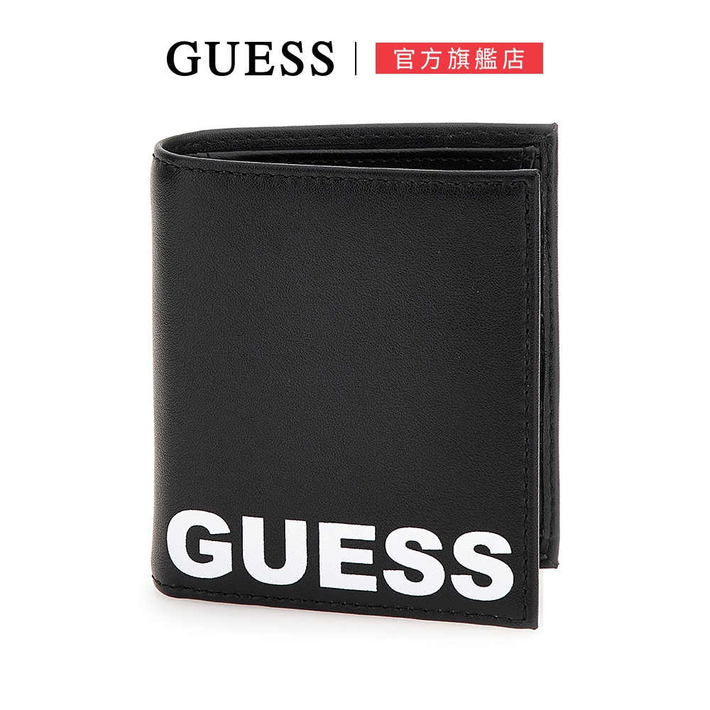 【GUESS】素色百搭LOGO短夾-黑