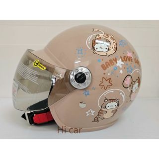 <Hi car>THH F-200Y 太空喵 附抗UV鏡片 兒童安全帽 童帽 安全帽 小童帽 粉紫 焦糖拿鐵
