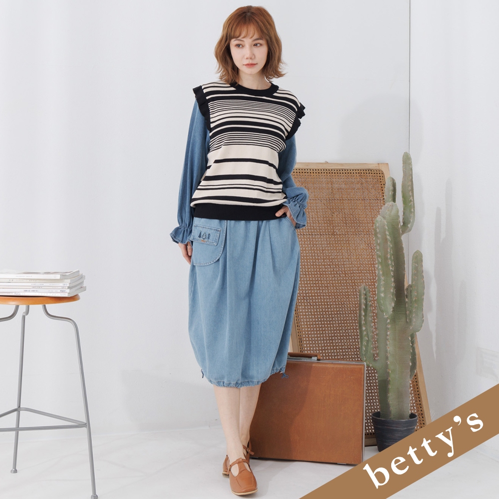 betty’s貝蒂思(25)腰鬆緊小樹下擺抽繩牛仔裙(淺藍色)