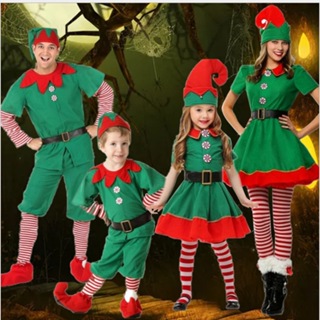 Aiyaya💞精靈服裝 聖誕裝 聖誕節衣服 聖誕服裝 cosplay親子裝 表演服裝 成人男女綠色耶誕裝 表演服 萬聖節