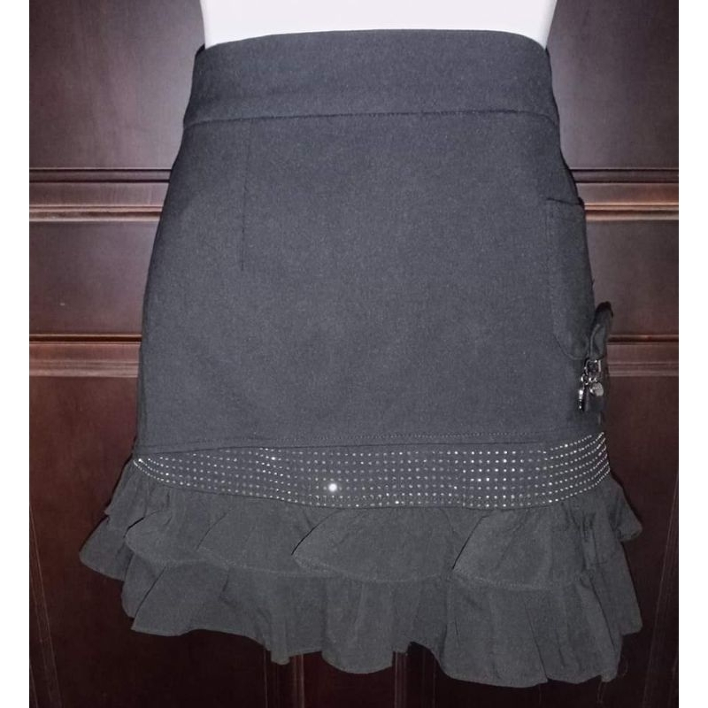 黑色大尺碼XXL棉質彈性蛋糕短裙