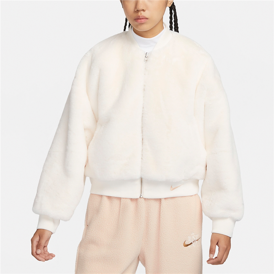 【RTG】NIKE NSW FAUX FUR BOMBER 外套 米白 雙面穿 毛毛 飛行外套 女 FB8693-133