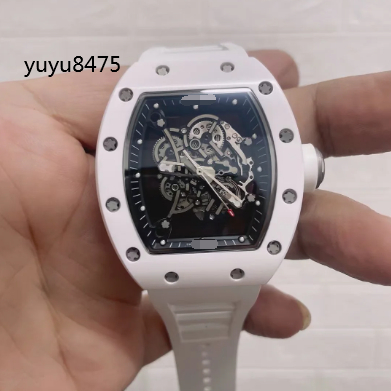 現貨實拍大廠復刻kv廠rm-055白陶瓷版本全自動上鏈機芯運動手錶自動機械錶手錶男閒運動男士手錶防水計時