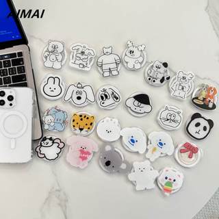 可愛卡通 磁吸支架 MagSafe磁吸可拆卸 蘋果手機殼支架 iPhone15 14保護殼氣囊可伸縮支架 耳機線繞線器
