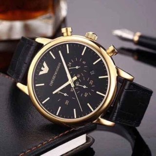 🔥卡拉國內外代購🔥限時優惠預購 Emporio Armani 男生時尚手錶 黑色配金色 鱷魚皮紋 AR1917