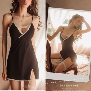 現貨2038🔥S-2XL 送胸墊 深V法式睡裙 性感睡衣 情趣睡衣 大尺碼 性感睡裙 細肩帶睡裙 居家睡裙 睡衣女生