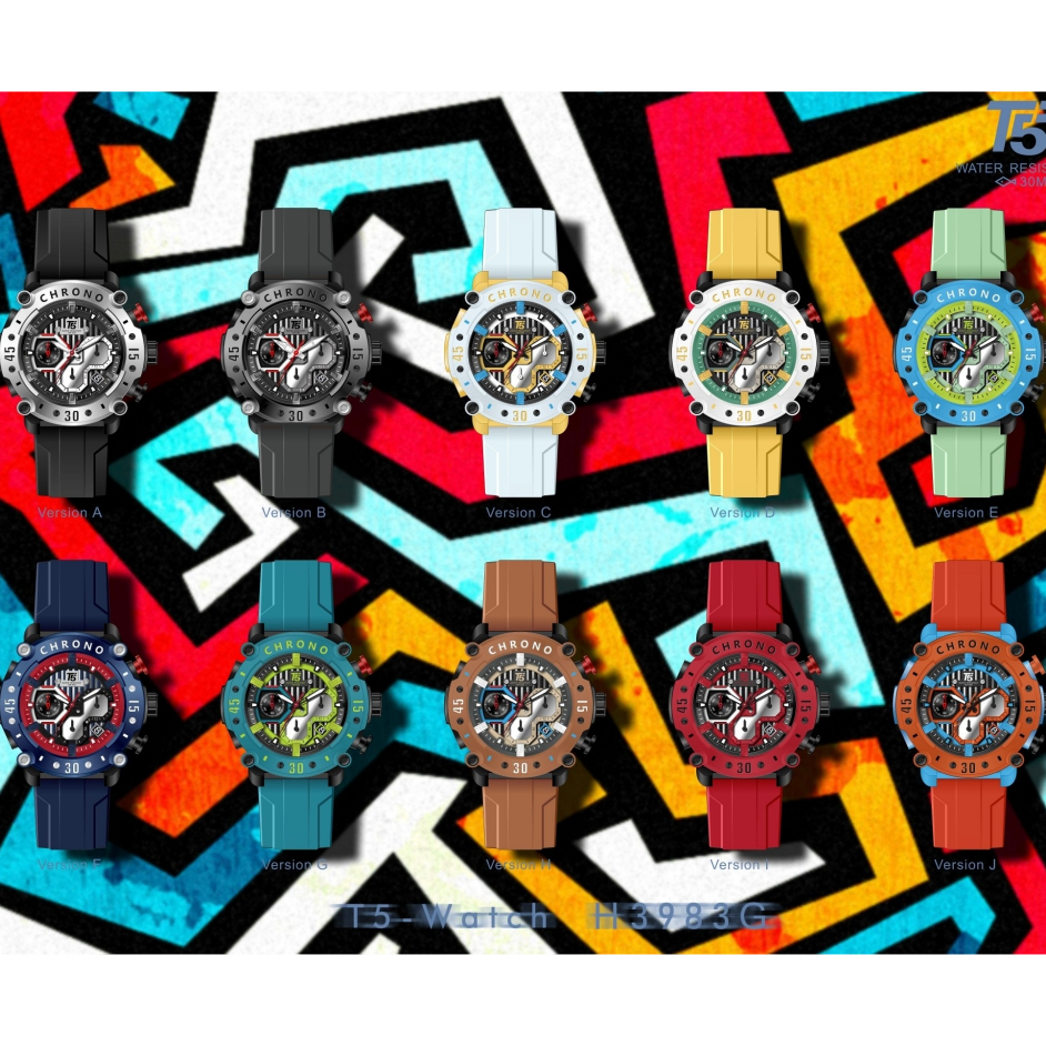 *雜貨商行* 限時限量現貨功能錶 錶款T5品牌手錶石英錶 防水 真三眼矽膠錶帶 運動錶 三眼錶 多巴胺顏色男女錶
