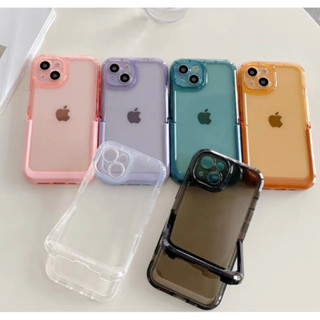 iPhone 11/12/13/14 支架手機殼 透明糖果色