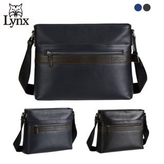 【Lynx】美國山貓頂級進口nappa軟皮商務橫式側揹包 大款 (藍/黑) LY19-1505