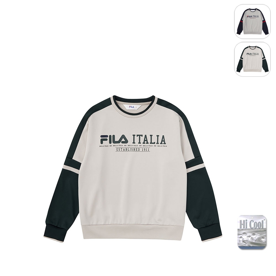 【FILA】KIDS 孩童款 吸濕排汗長袖上衣-卡其 1TEW-8411-KK