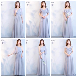 「現貨」質感好🌸長款/中長款❤️伴娘禮服顯瘦雪紡伴娘裙服婚禮姐妹團音樂會禮服-淺灰色