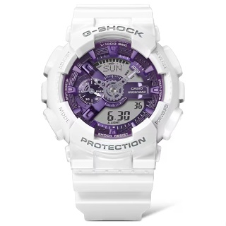 【CASIO】卡西歐 G-SHOCK 繽紛重金屬 GA-110WS-7A 兩百米防水電子錶 雙顯運動錶 紫/白