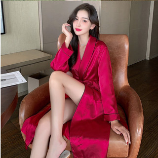 【全館臺灣現貨】春夏性感冰絲綢睡衣 睡袍女晨袍 睡袍 酒店浴袍加長薄款 女士家居服性感睡裙 網紅性感居家睡衣性感睡袍情趣