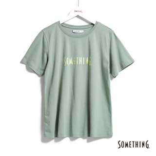 SOMETHING 基本LOGO短袖T恤(灰綠色) -女款