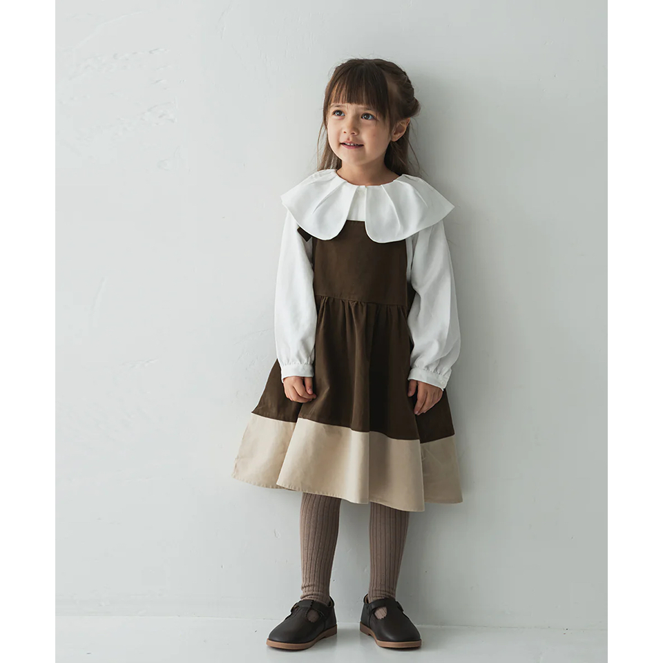 【現貨OUTLET】日本🇯🇵riziere 女童雙色下擺純棉洋裝 連身裙 秋冬洋裝 兩色 110/120