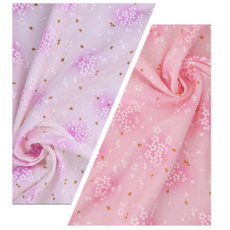 燈籠小櫻（2色系可選）~日本進口無襯絹布 拼布 布料 縮緬布 絹布 和風花柄系列