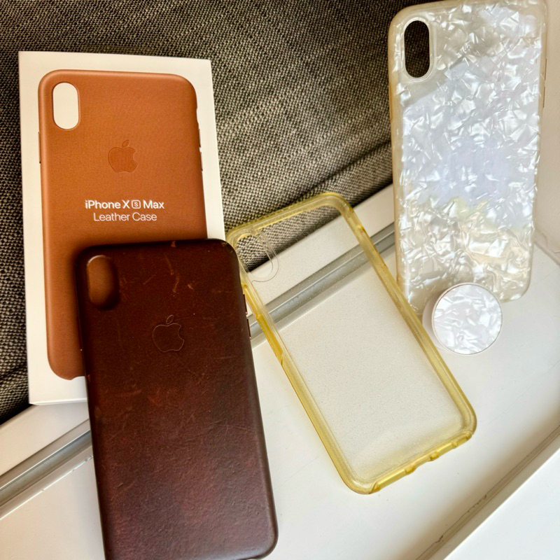 3入組iPhone Xs Max 保護殼🍎原廠 Apple皮革殼+🦭OtterBox +🐚貝殼紋+泡泡騷 二手7成新