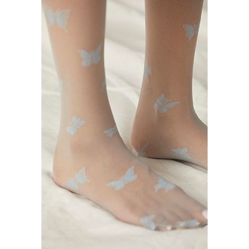 【淺藍色】瑪榭 甜美可人 🦋蝴蝶紋🦋 中統絲襪／小腿絲襪